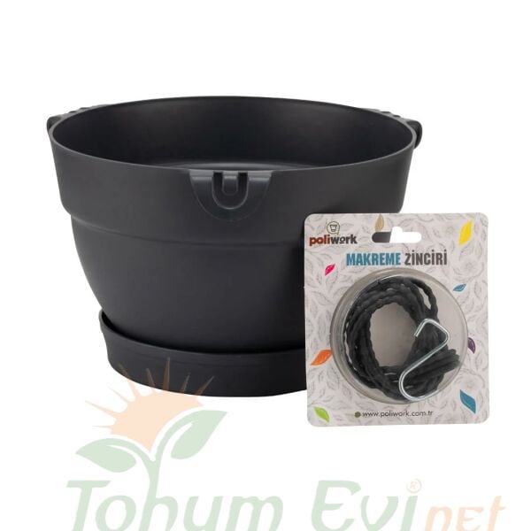 Poliwork Manolya Makrome 24 Antrasit 4,5 L | Şık & Dayanıklı Saksı – Tohumevi.net