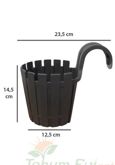 Poliwork Akasya Tekli Kolay Askı Antrasit Saksı - 1,50 L